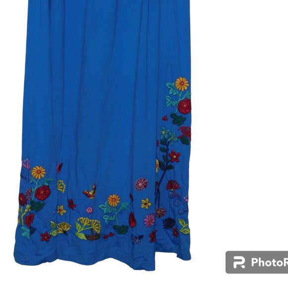 Johnny Was JW Los Angeles Embroidered Butterfly & Flowers Maxi Dress Size Large - Picture 9 of 12